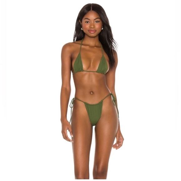 VDM army green ribbed triangle bikini set - Picture 3 of 4